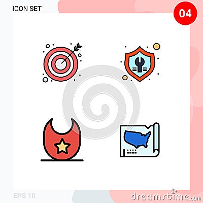 Modern Set of 4 Filledline Flat Colors and symbols such as arrow, baby, success, tools, clothes Vector Illustration