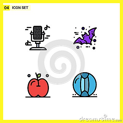 4 Universal Filledline Flat Colors Set for Web and Mobile Applications audio, fruit, sound, halloween, ball Vector Illustration