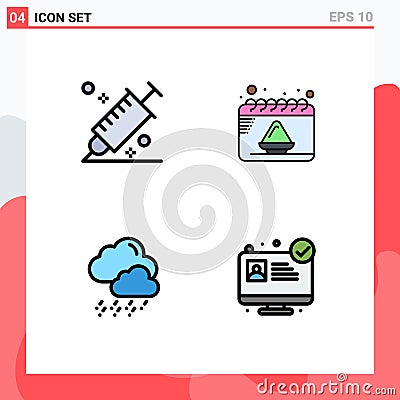 4 Universal Filledline Flat Colors Set for Web and Mobile Applications color, snow, picker, date, cloud Vector Illustration
