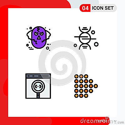 4 Universal Filledline Flat Colors Set for Web and Mobile Applications evil, app, ware wolf, bone, coding Vector Illustration