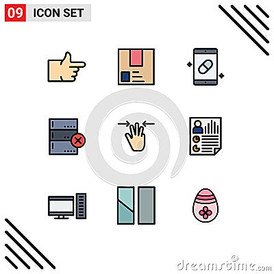 9 Universal Filledline Flat Colors Set for Web and Mobile Applications gestures, data, shipment, cancel, medicine Vector Illustration