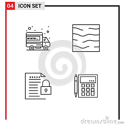 4 Universal Filledline Flat Colors Set for Web and Mobile Applications hosting, data, domain, sea, file Vector Illustration