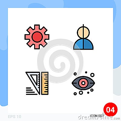 4 Universal Filledline Flat Colors Set for Web and Mobile Applications setting, education, global, impersonation, tools Vector Illustration