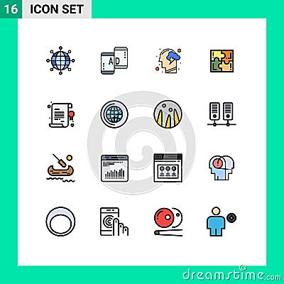 16 Universal Flat Color Filled Lines Set for Web and Mobile Applications solve, play, cloud, game, energy Vector Illustration