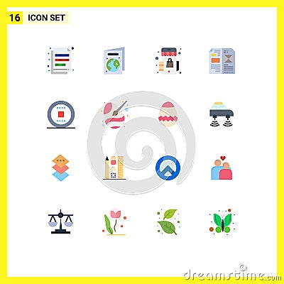 16 Universal Flat Color Signs Symbols of control, layout, marketplace, editorial, book Vector Illustration