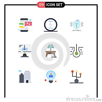 9 Universal Flat Color Signs Symbols of install, download, social, cloud, protection Vector Illustration