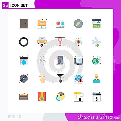 25 Universal Flat Color Signs Symbols of internet, access, drink, text, basic Vector Illustration