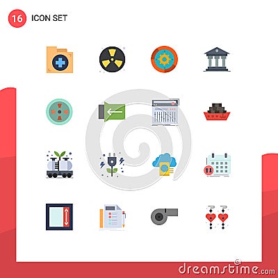 16 Universal Flat Color Signs Symbols of money, bank, fireman, process, setup Vector Illustration