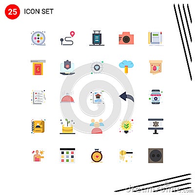 25 Universal Flat Color Signs Symbols of notepad, book, bag, picture, image Vector Illustration