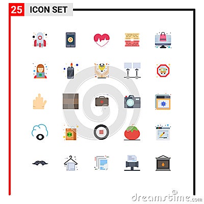 Universal Icon Symbols Group of 25 Modern Flat Colors of dimm, component, no mobile, cards, pulse Vector Illustration