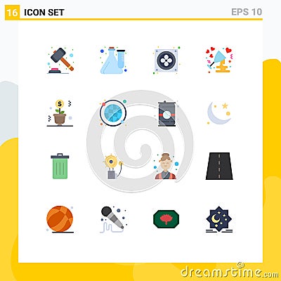 16 Universal Flat Colors Set for Web and Mobile Applications growing, love, laboratory, glass, anniversary Vector Illustration