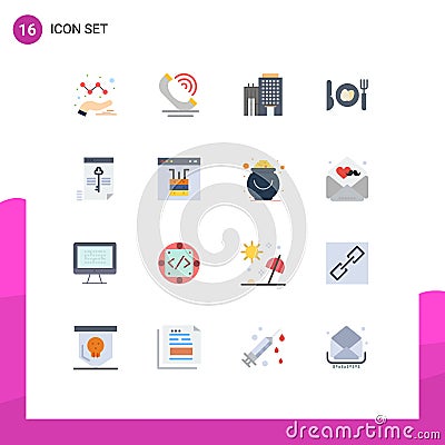 16 Universal Flat Colors Set for Web and Mobile Applications key, secure, building, file, egg Vector Illustration