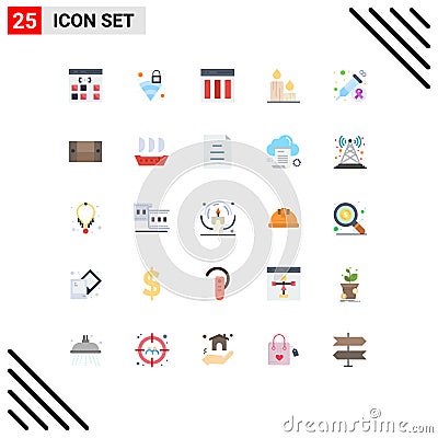 25 Universal Flat Colors Set for Web and Mobile Applications nature, fire, wifi, candle, interface Vector Illustration
