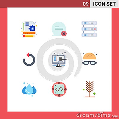 9 Universal Flat Colors Set for Web and Mobile Applications screen, online, hosting, repeat, reload Vector Illustration