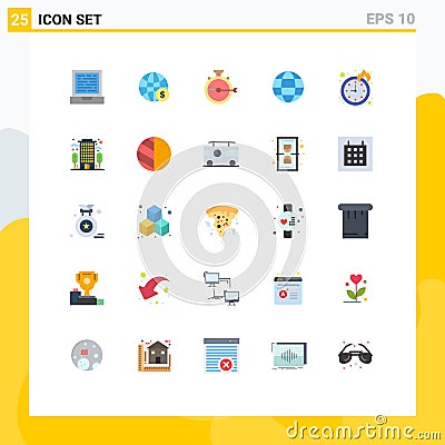 25 Universal Flat Colors Set for Web and Mobile Applications time, web, launch, internet, stopwatch Vector Illustration