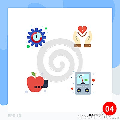 4 Universal Flat Icon Signs Symbols of productivity, food, care, heart, meter Vector Illustration