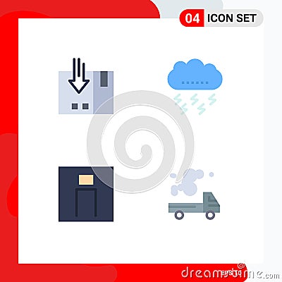 Group of 4 Modern Flat Icons Set for arrow, thunder, packing, cloud, man Vector Illustration