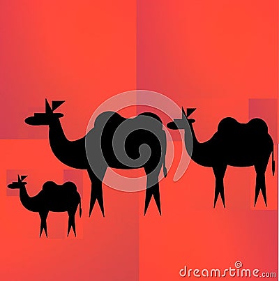 Universal icon depicting three black silhouettes of camels Stock Photo