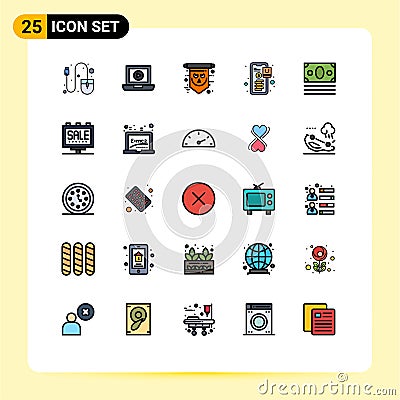 Universal Icon Symbols Group of 25 Modern Filled line Flat Colors of money, shopping, halloween, payment, banking Vector Illustration