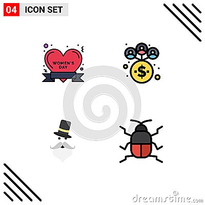 Universal Icon Symbols Group of 4 Modern Filledline Flat Colors of badge, movember, women day, network, hat Vector Illustration