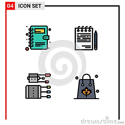 Universal Icon Symbols Group of 4 Modern Filledline Flat Colors of book, chinese, business, list, needles Vector Illustration