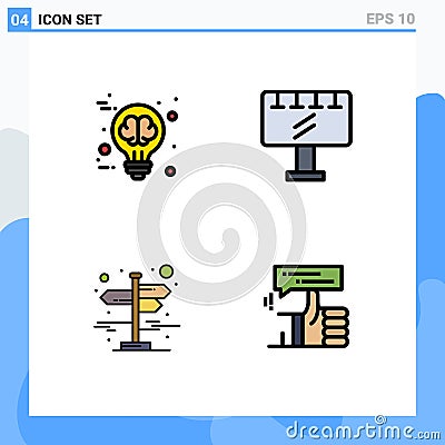 Universal Icon Symbols Group of 4 Modern Filledline Flat Colors of brain, direction, brain storming, slogan, left right Vector Illustration