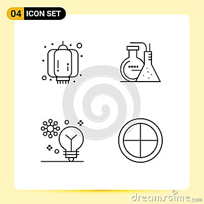 Universal Icon Symbols Group of 4 Modern Filledline Flat Colors of china, creativity, lantern, lab, intelligence Vector Illustration