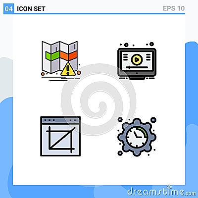 Universal Icon Symbols Group of 4 Modern Filledline Flat Colors of map, image crop, learn, youtube, website Vector Illustration