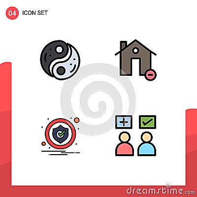 Universal Icon Symbols Group of 4 Modern Filledline Flat Colors of polarity, minus, yang, delete, caution Vector Illustration