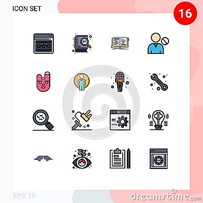 Universal Icon Symbols Group of 16 Modern Flat Color Filled Lines of animal, people, novel, interface, avatar Vector Illustration