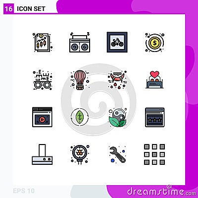 Universal Icon Symbols Group of 16 Modern Flat Color Filled Lines of optometrist, money, parking, exchange, arrow Vector Illustration