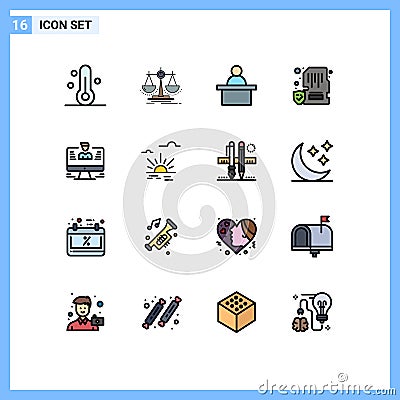 Universal Icon Symbols Group of 16 Modern Flat Color Filled Lines of user, memory, scale, lock, card Vector Illustration