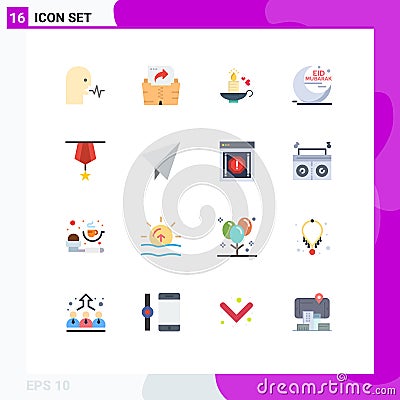 Universal Icon Symbols Group of 16 Modern Flat Colors of badge, cresent, candle, moon, eid Vector Illustration