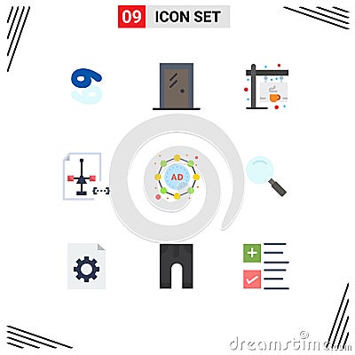 Universal Icon Symbols Group of 9 Modern Flat Colors of file, development, room, develop, board Vector Illustration