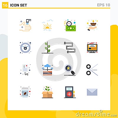 Universal Icon Symbols Group of 16 Modern Flat Colors of lock, lamp, budget estimate, flame, care Vector Illustration