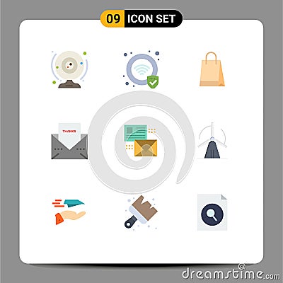 Universal Icon Symbols Group of 9 Modern Flat Colors of mailing, thanks, bag, message, envelope Vector Illustration