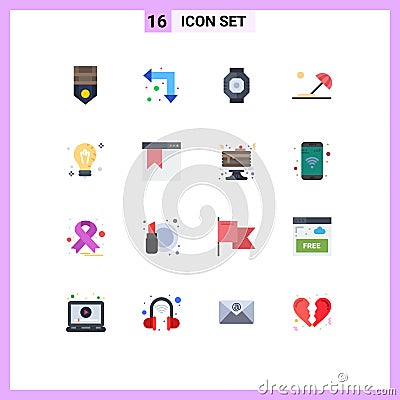 Universal Icon Symbols Group of 16 Modern Flat Colors of mind, holiday, airlock, destination, pod Vector Illustration