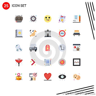 Universal Icon Symbols Group of 25 Modern Flat Colors of notepad, note pad, emot, jotter, female Vector Illustration