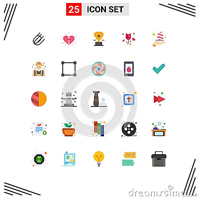 Universal Icon Symbols Group of 25 Modern Flat Colors of valentine, love, easter, flower, achievement Vector Illustration