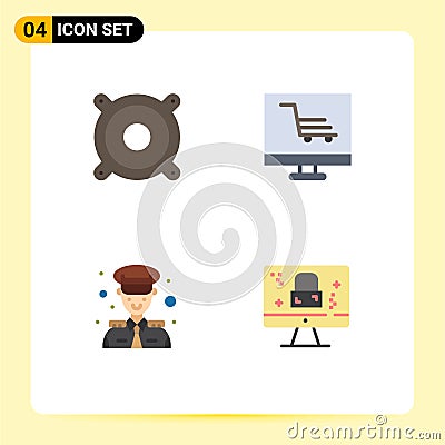 Universal Icon Symbols Group of 4 Modern Flat Icons of devices, captain, development, startup, dmca protection Vector Illustration