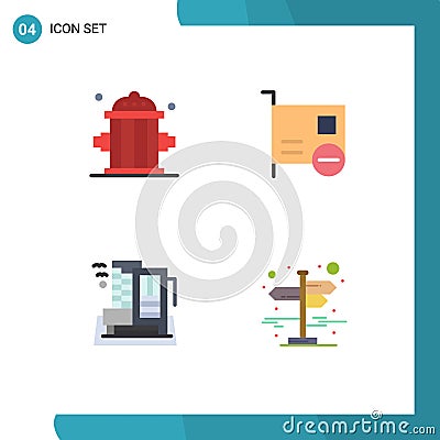 Universal Icon Symbols Group of 4 Modern Flat Icons of firefighter, hotel, outfit, devices, city Vector Illustration