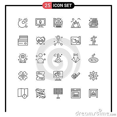 Universal Icon Symbols Group of 25 Modern Lines of credit, truck, sport, farming, agriculture Vector Illustration