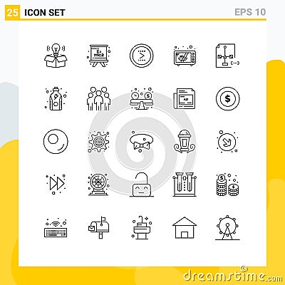 Universal Icon Symbols Group of 25 Modern Lines of develop, oven, arrow, microwave, right Vector Illustration