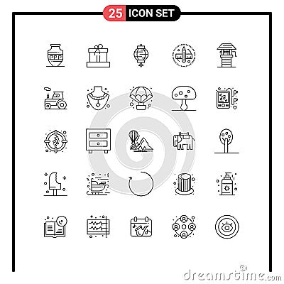 Universal Icon Symbols Group of 25 Modern Lines of farm, tool, lantern, ruler, creative Vector Illustration