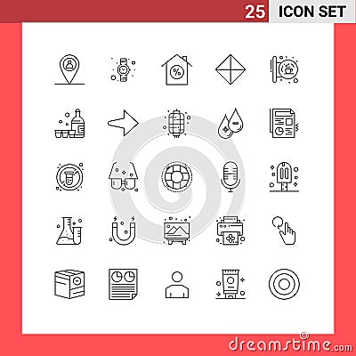 Universal Icon Symbols Group of 25 Modern Lines of signal, hanging signpost, property, coffee, symbols Vector Illustration