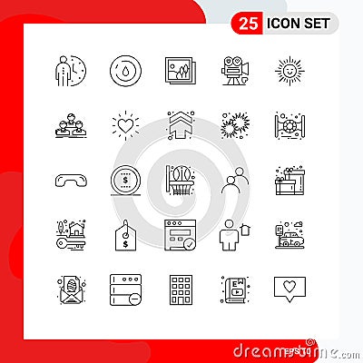 Universal Icon Symbols Group of 25 Modern Lines of valentine, video camera, water, movie, picture Vector Illustration