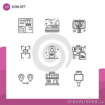 Universal Icon Symbols Group of 9 Modern Outlines of chart, grid, transport, prototype, billboard Vector Illustration