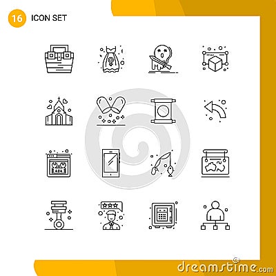 Universal Icon Symbols Group of 16 Modern Outlines of point, model, women, gadget, kill Vector Illustration