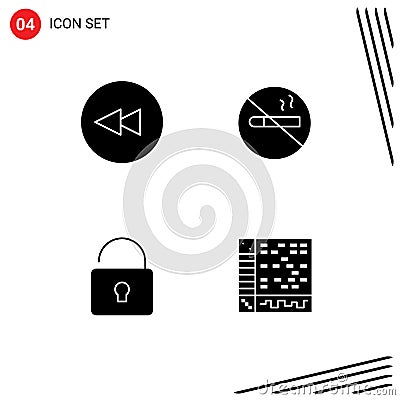 Universal Icon Symbols Group of 4 Modern Solid Glyphs of backward, security, smoking, health, application Vector Illustration