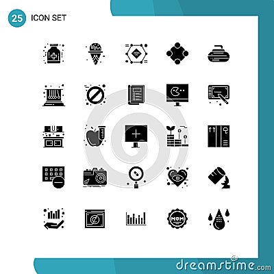 Universal Icon Symbols Group of 25 Modern Solid Glyphs of bowls, rattle, iot, infancy, baby rattle Vector Illustration